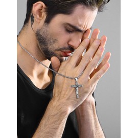 U7 Crucifix Jewellery Mens Cross Necklace Stainless Steel Pendant Jesus Catholic Christian Necklaces For Women