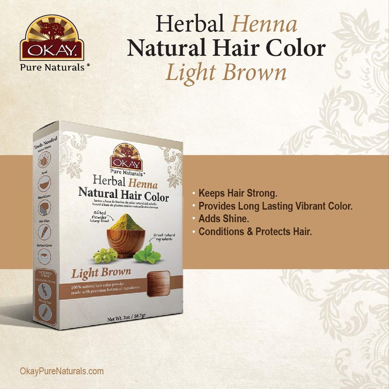 OKAY Pure Naturals Herbal Henna Color Light Brown, 56.7 Grams,