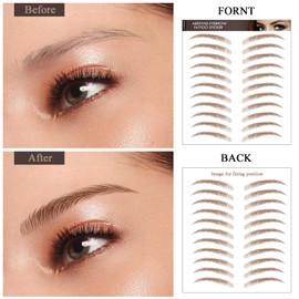 10 Sheets 110 Pairs 4D Hair-Like Waterproof Eyebrow Tattoos, Brown Tattoo Eyebrows Sticker Pairs, Temporary Brow Tattoos Grooming Shaping Stickers in Arch Style for Women Brown07