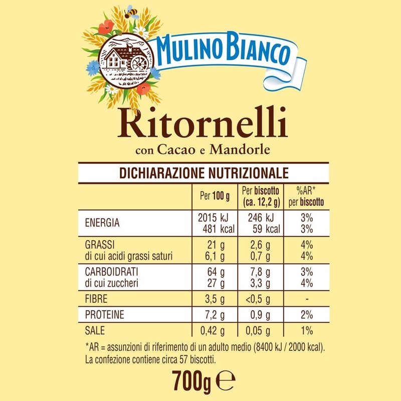 Mulino Bianco Biscotti Frollini Ritornelli con Cacao e Mandorle, Senza