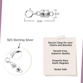 Jewelili Sterling Silver Round Magnetic Clasp Converter | Converts Necklaces or Bracelets with Spring Sing Clasp | 1 Piece | Gift Box Included | Timeless Fashion Jewelry Gift for Her