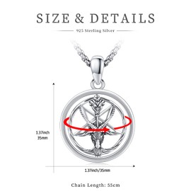 Satanic Goat Head Pentagram Pendant Necklace 925 Sterling Silver Baphomet Chain for Men Women Rotating Spinning Goth Necklace Satanic Jewellery Gifts, Sterling Silver