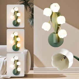 wgzixezn Modern Flower Wall Sconce Light 5 Lily of The Valley Lights Flower Wall Light Fixture with 3 Color, Floral Wall Sconces Lily Bedside Wall Lamps with G4 Bulbs for Girls Bedroom