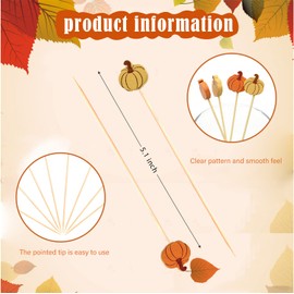 Fall Pumpkin Cocktail Picks Pumpkins Autumn Theme Toothpicks Fruit Drinks Dessert Sticks Food Sandwich Appetizer Charcuterie Skewers, for Thanksgiving Day Decorations Fall Themed Party Supplies