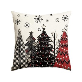 AVOIN colorlife Watercolor Red and Black Christmas Trees Snowflake Throw Pillow Cover, 18 x 18 Inch Seasonal Winter Holiday Cushion Case Decoration for Sofa Couch