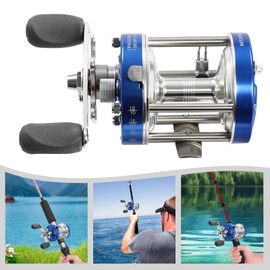 DYNAMI Round Baitcasting Reel,Metal Body Fishing Reels Anti-reverse,Gear Ratio 5.2:1,Resistance 30Lbs Conventional Reel for Inshore Fishing Catfish,Salmon, Eel,Tuna (Blue, 50 Left Handed)