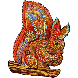 SECOGM Wooden Puzzle for Adults, Wooden Puzzle 200 Pieces, Irregular Animal Shaped Wooden Puzzle, Adult Puzzle with Wooden Gift Box, Squirrel Puzzle (M-30 x 23.8 cm)