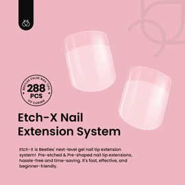 Beetles Gel Nail Tips 288Pcs Etch-X Short Square Fake Nails Half Matte Press on Nail Tips Full Cover Nail Tips Valentine's Day Gift Gel Nail Polish Extensions Set Gifts for women