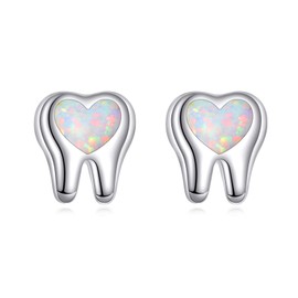 Tooth Heart Stud Earrings Sterling Silver Tooth Jewelry Gifts for Women