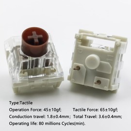 Silent Keyboard Switches,Kailh Box Silent Brown Switches for Mechanical Keyboard,3-pin 45gf Tactile/Typing&Gaming/Waterproof Switches(Mute Brown,10Pcs)