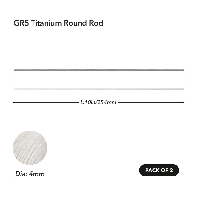 GR5 Titanium Round Rods 10in Length,4mm Dia for Diy Projects