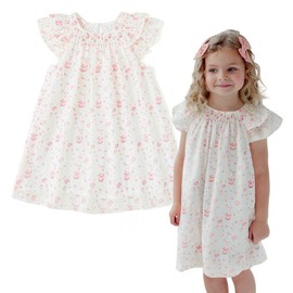 Simplee kids Baby Girl Ruffle Sleeve Dress Floral Smocked Dresses Toddler Girl Summer 4T