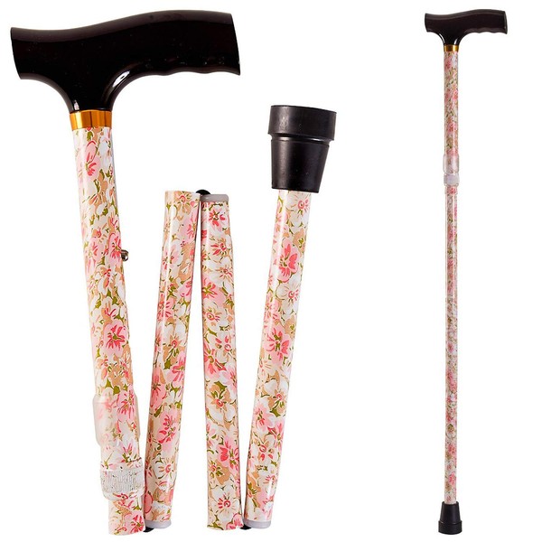 DMI Walking Cane, Walking Stick, Foldable Canes for Men, Walking Cane for Women, Walking Sticks for Seniors, Foldable Mobility and Daily Living Aids, Adjusts from 33-37, Floral