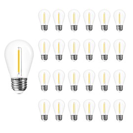 Jslinter 25 Pack Edison Bulb String Lights Outdoor, S14 Replacement Bulbs for Outdoor String Lights Waterproof 1W, E26 Base Led Light Bulb, 2700K Warm White Light Bulbs for Patio