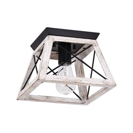 Luupyia Farmhouse Ceiling Light Fixture Semi Flush Mount, One-Light Square Farmhouse Chandelier Lighting, Rustic Island Overhead Fixtures for Dining Room Entryway Living Room Beige
