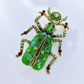 KINMOT Vintage Style Green Enamel Beetle Brooch with AB Accent – Statement Bug Insect Jewelry