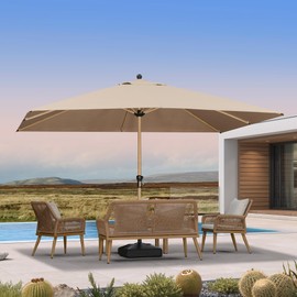 PURPLE LEAF 9' x 11.5' Patio Umbrella Outdoor Table Umbrella Rectangular Aluminum Market Umbrella with 8 Sturdy Ribs & Crank Outdoor Umbrellas for Garden Deck Patio, Taupe