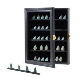 Arrowhead Display Frame Case Native American Arrowhead Stand Wood Wall Mount Arrowhead Shadow Box Cabinet with UV Protection Acrylic Glass Door for Agate Opal Crystal Stone Spear Collections, Small