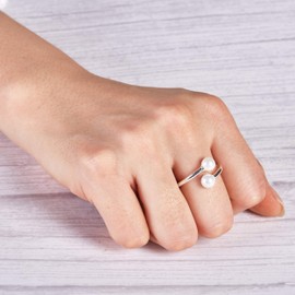 Philip Jones Silver Plated Adjustable Double Pearl Ring