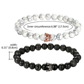 Flongo Partner Bracelets, Friendship Bracelet, BFF Bracelets, Energy Bracelet, Cubic Zirconia, Crown, Lava, Turquoise, Stone, Prayer, Mala, Ball, Bead, Men, Women, Accessories, Set Of 2, Brass