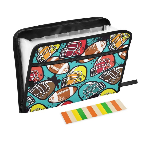 Football Abstract Balls Helmet File Folders,Plastic Folders with 13 Pockets,Expandable