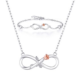BlingGem Jewellery Sets for Women in 925 Sterling Silver Infinity Rose Flower Necklace and Bracelet Sets Birthday Anniversary Mothers-day Gift for Women Girlfriend Wife