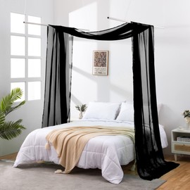 JADE POKE Black Tulle Bed Canopy 216 Inch Long, Bed Canopy Scarves Decorative Drapes for Farther Bedroom, Canopy Curtains Queen Wide 52, Queen