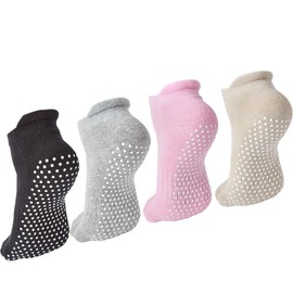 4 Pairs Unisex Non Slip Grip Socks for Yoga Pilates Workout Barre Ballet Anti Skid Socks for Women and Men