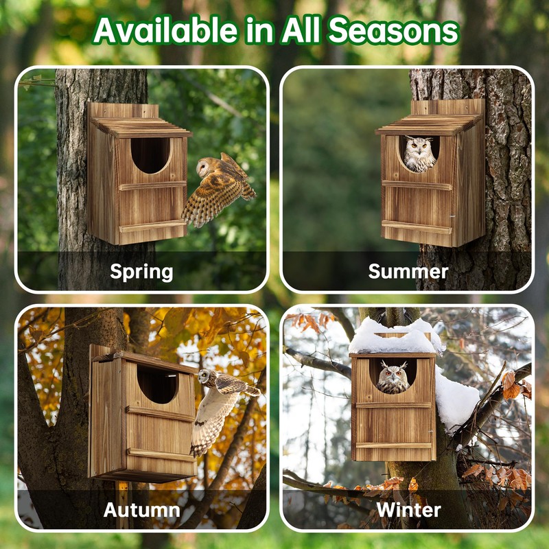 UUMENHA Durable Carbonized Cedar Owl House - 14.5×9×7.5 Inch Weather-Resistant