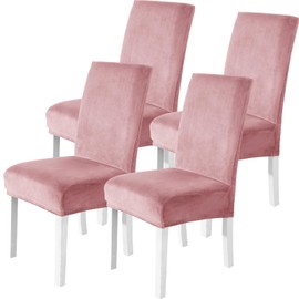 CYCMACO Velvet Chair Covers, Set of 4, Stretch Chair Covers, Swing Chair Covers, Covers for High-Backed Chairs, Chair Covers, Scratch-Resistant, Universal Chair Cover, Washable, Pink