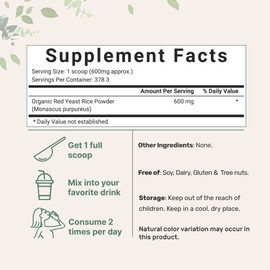 Micro Ingredients Micro Ingredients Organic Red Yeast Rice Powder, 8 Ounce (1 Year Supply), Non-GMO, Vegan Friendly