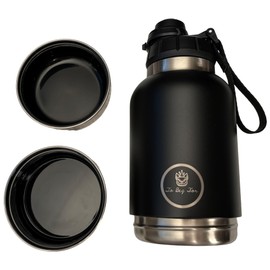 32oz Portable 3 in 1 Insulated Dog Water Bottle with 2 Detachable Bowls, and Carrying Sleeve with Zippered Waste Bag Dispenser.