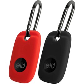 Geiomoo Silicone Case for Tile Pro 2022 Tracker, Soft Flexible Scratch Resistant Cover with Carabiner (2 Pack Red+Black)