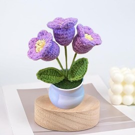 Esyzsss Crochet Flower Bouquet,Knitted Flowers,Hand Woven Bell Orchid,Simulated Small Potted Plant With Pure Hand Crocheted Flowers,Suitable For Home And Office Desktop,Car Decoration