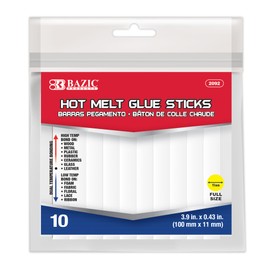 BAZIC Products Hot Melt Glue Sticks Dual Temp Full Size 3.9" x 0.43", All Purpose Industrial Glue Stick, Quick Repair Home Improvement Crafts (10/Pack), 1-Pack