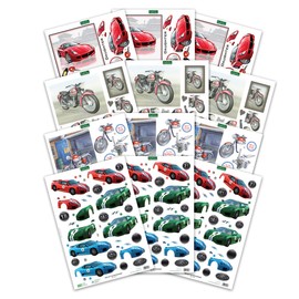 Katy Sue 'Fast Cars & Motorbikes' Die Cut Decoupage (12-Sheet Pack) for Card Making & Crafts