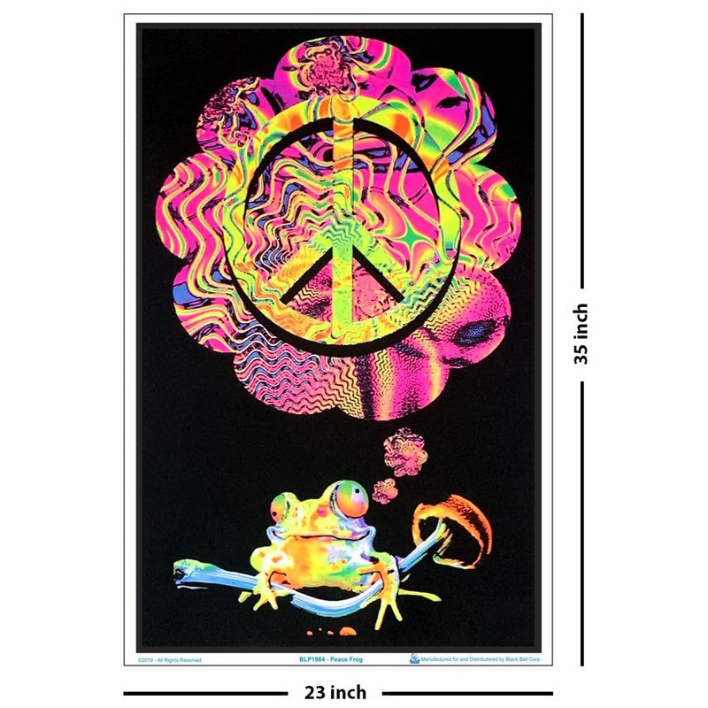 Mushroom Peace Frog - Flocked Blacklight Poster - 23" x