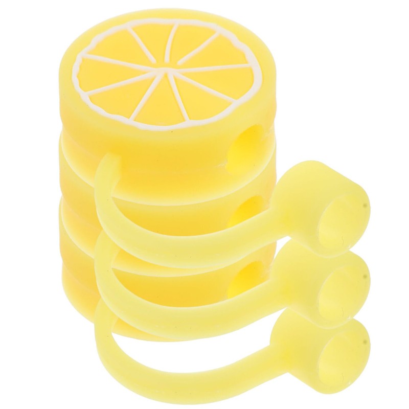 Healifty 3-Pack Silicone Straw Caps Soft Glue Plug Reusable Lemon