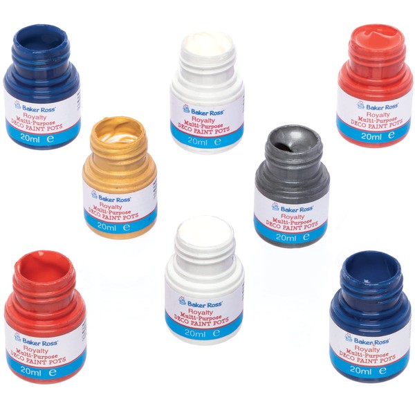 Baker Ross PJ113 Red White and Blue 20ml Deco Paint Pots - Pack of 8, Kids Painting and Craft Supplies