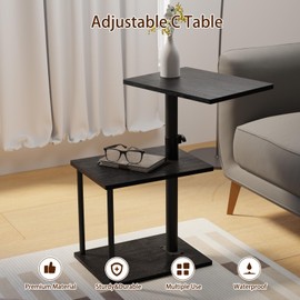 Faesun Swivel Side Table for Couch Arm, Adjustable C End Table for Recliner or Bed, Tv Trays with Storage Shelf for Small Spaces Small Nightstand Table for Living Room, Bedroom