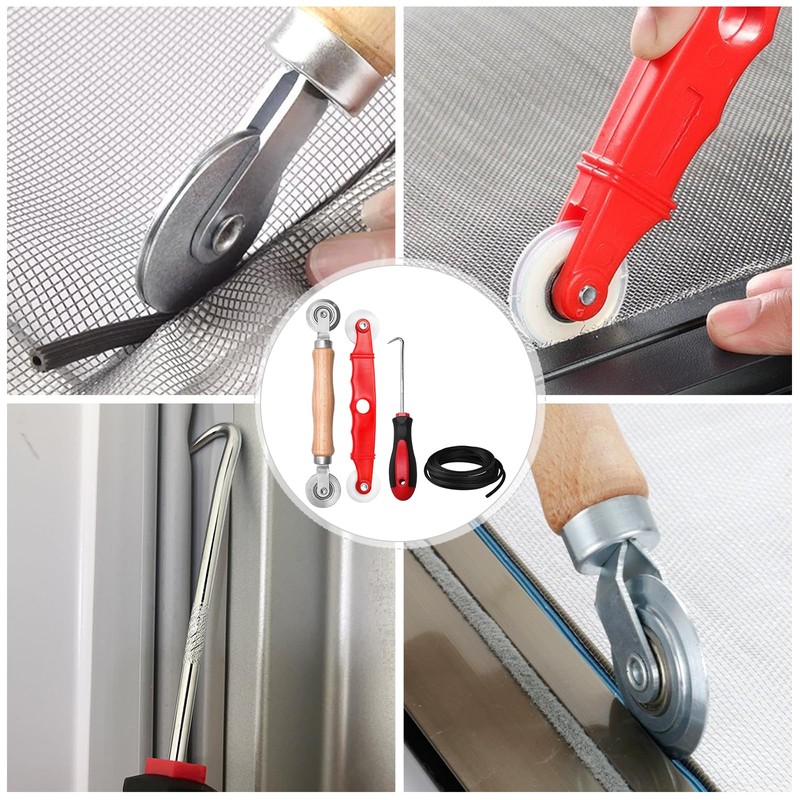 RAFIYU 4 Piece Fly Screen Repair Set, Double Wheel Sealing