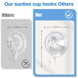 Cretosou 6 Packs Suction Hooks, Suction Cup Hooks Wreath Hanger for Front Door, Clear Reusable Heavy Duty 3KG Vacuum Suction Cup Hooks, Plastic Sucker Hooks for Kitchen Bathroom Door Window
