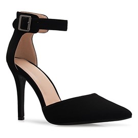 Olivia K Women's Sexy Classic D'Orsay Pointed Closed Toe High Stiletto Heel Pump | Adjustable Ankle Strap | Classic, Comfortable Black Nubuck