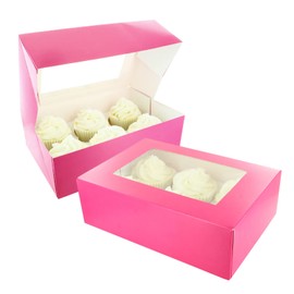 Baked with Love 6/12 Cupcake Box, Twin Pack, Pink Cupcake Boxes to Carry Tasty Treats, Includes Dual Insert for 6 Standard Cupcakes or 12 Mini Cupcakes, Pack of 2