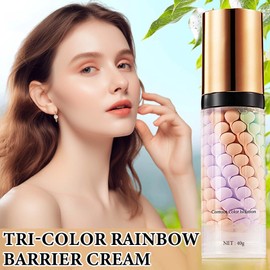 1 Pcs One Step Color Corrector,Natural Isolation Cream,Face Primer Makeup Tricolor Tinted Moisturizer,Oil Control & Moisturizing Skin Tone Correcting and Brightening Primer Concealer Foundation