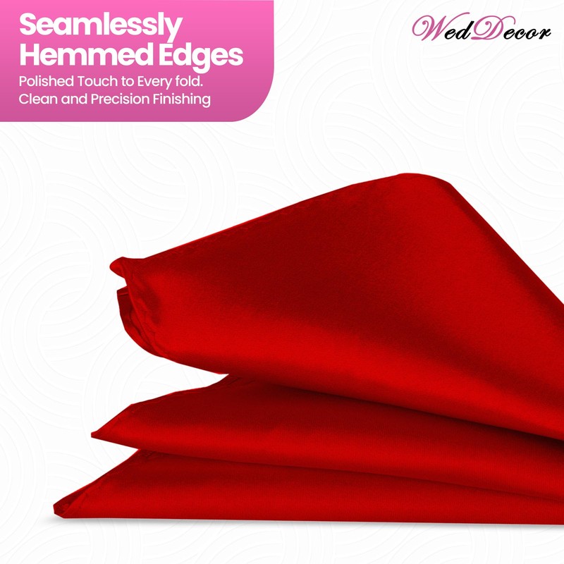 WedDecor Solid Deep Red Satin Pocket Square for Men –