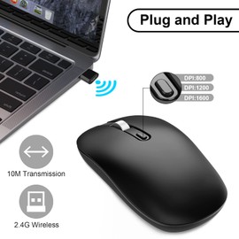 cimetech Type C Wireless Mouse, USB C Mouse 2.4G Silent Cordless Mice with Type C Receiver, Portable Computer Mouse for Laptop, Notebook, PC, MacOS, Windows, Linux - Ambidextrous Black