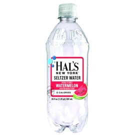 Hal's New York Seltzer Water, Watermelon Sparkling Water, 20 Fl Oz Bottle (Pack of 6)