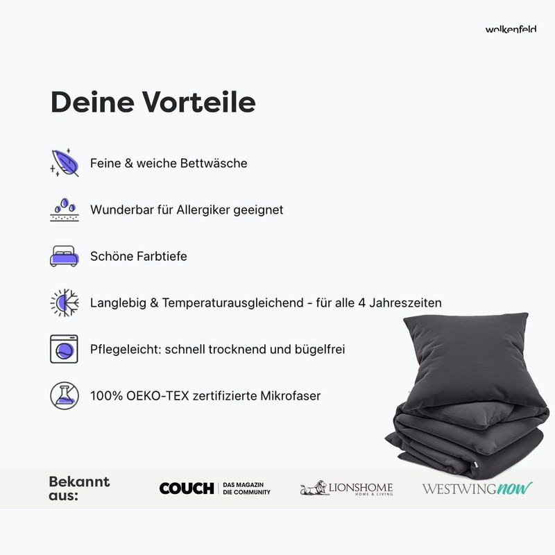 Wolkenfeld Bed linen 135 x 200 cm, grey anthracite -