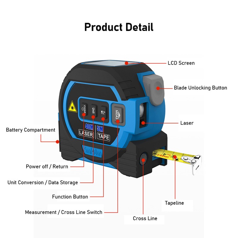 3-in-1 Laser Tape Measure Multifunctional Digital Display Cross Line Laser